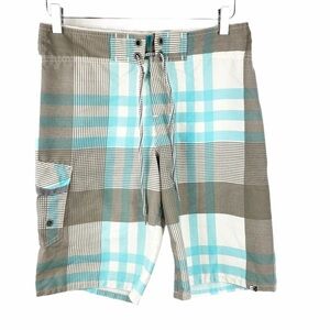 EZEKIEL Blue Grey Plaid Swim Trunks Size 29/Small